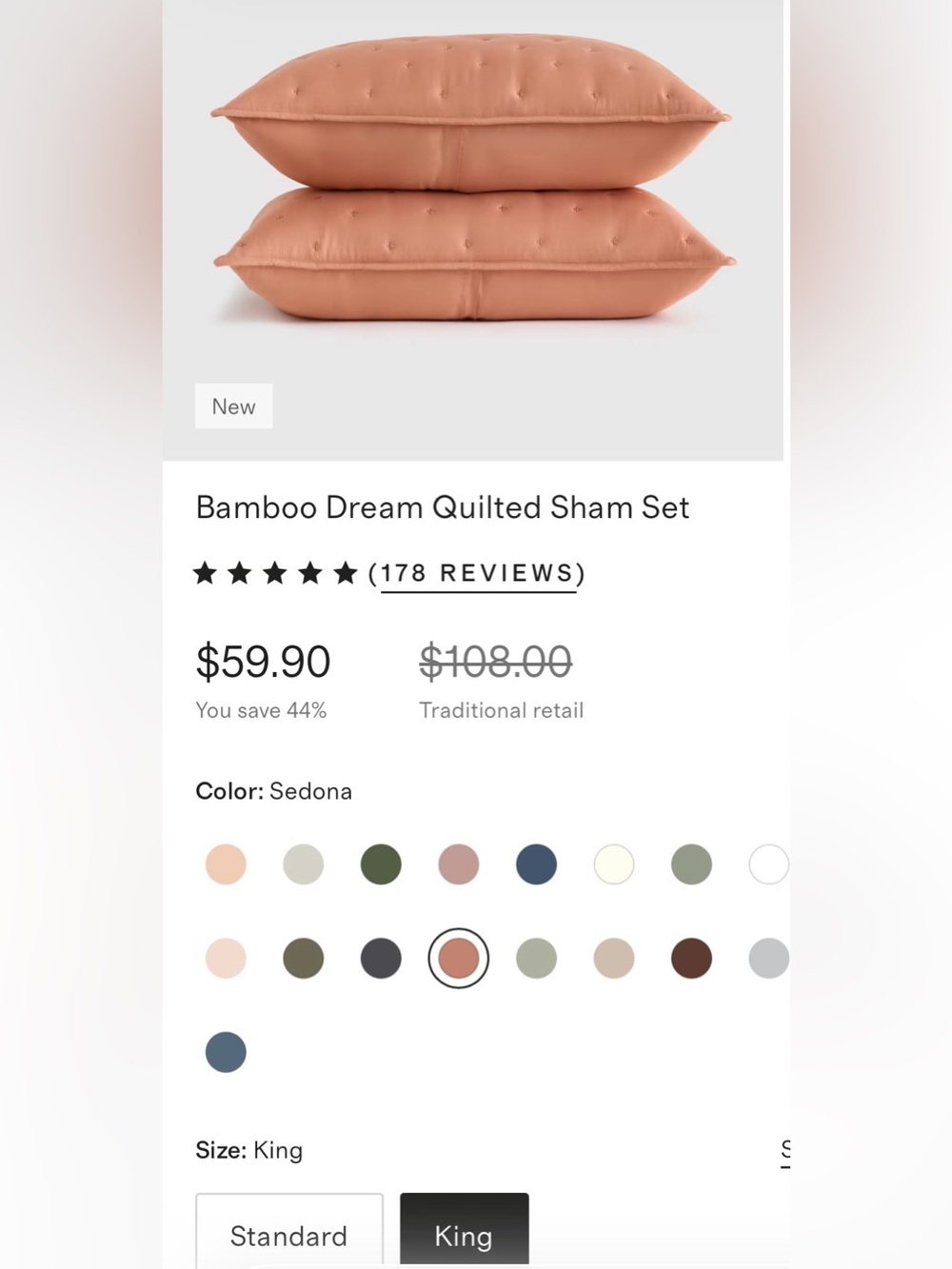 Quince Bamboo Dream Quilted Sham Set, King (Sedona) - Picture 2 of 3